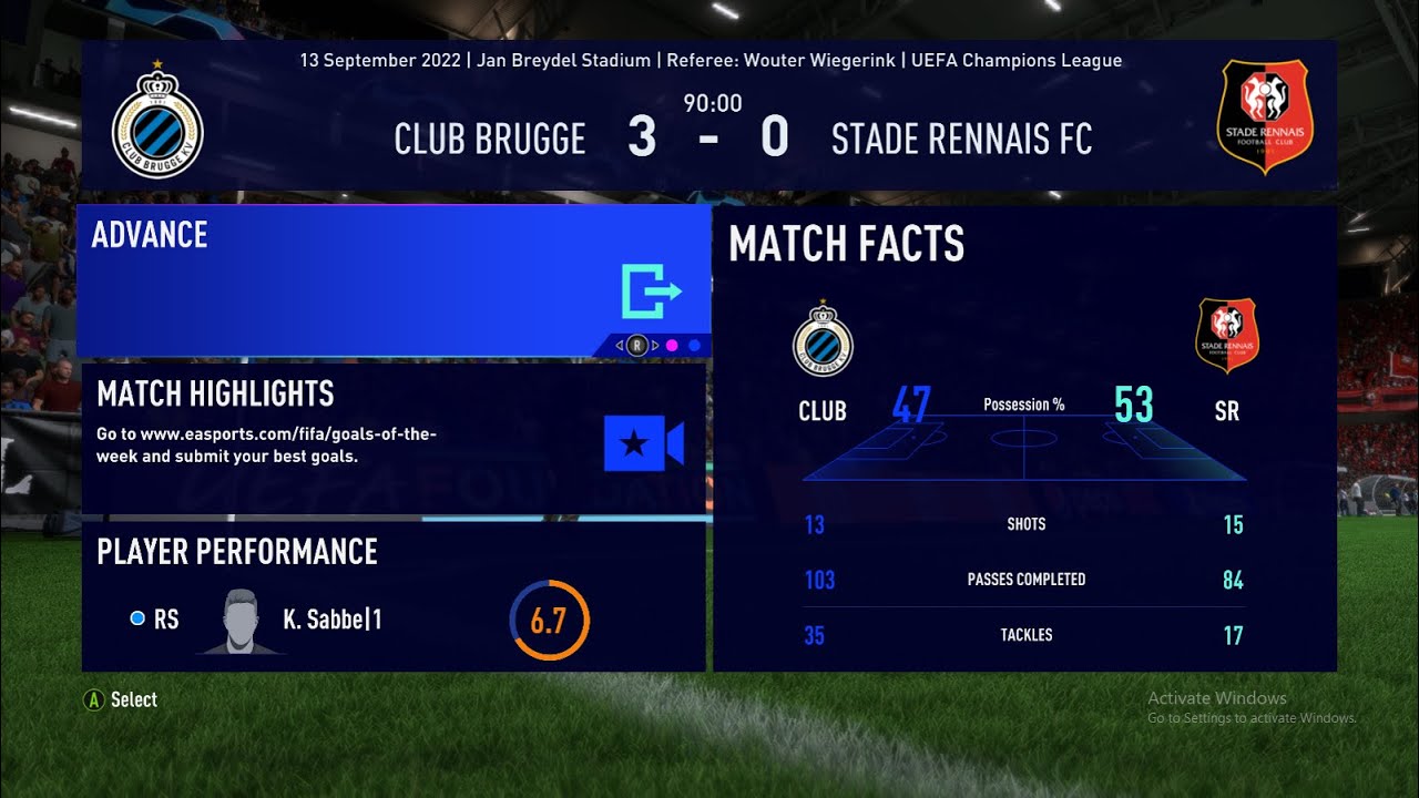 CLUB BRUGGE 3-0 STADE RENNAIS FIFA23UEFAEUROPALEAGUESIMMATCH MATCHDAY 1 GROUP A