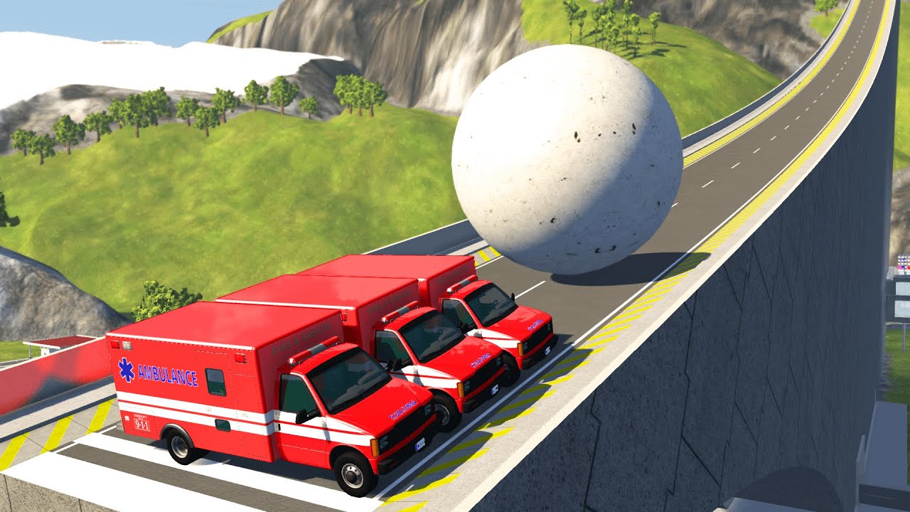 GIANT STONE BALL vs CARS &ndash; BeamNG.Drive