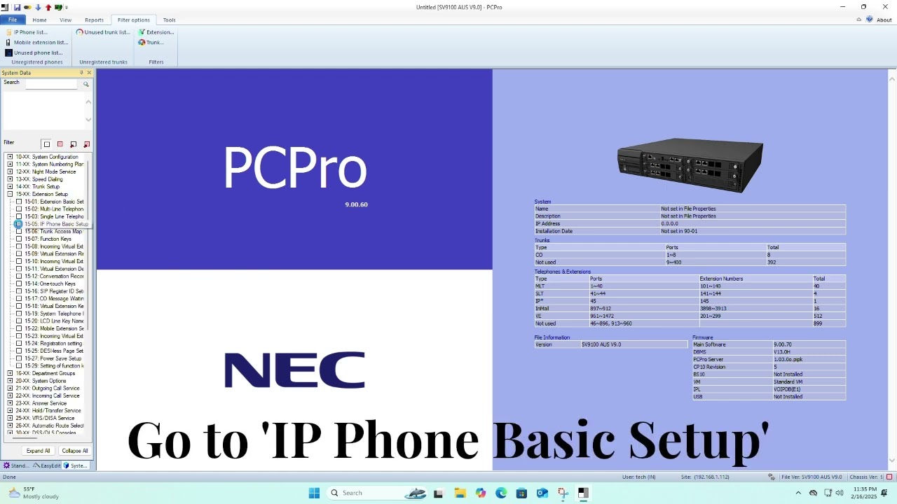 NEC SV9100 First time setup and creating a IP Phone