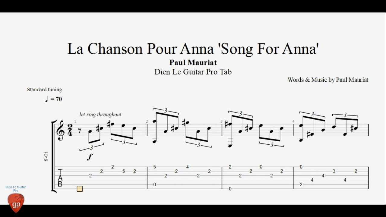 La Chanson Pour Anna 'Song For Anna' - Guitar Tabs