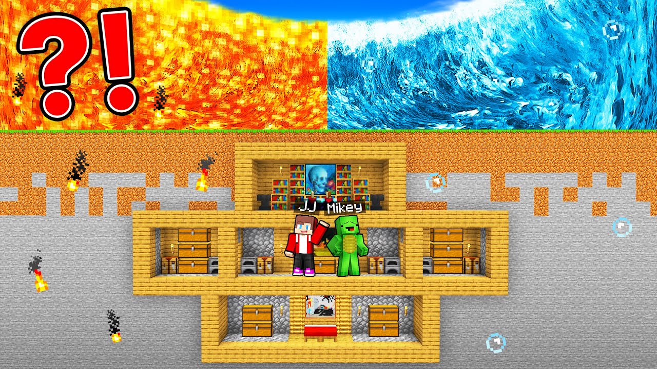 Mikey and JJ Bunker vs WATER & LAVA TSUNAMI in Minecraft (Maizen)