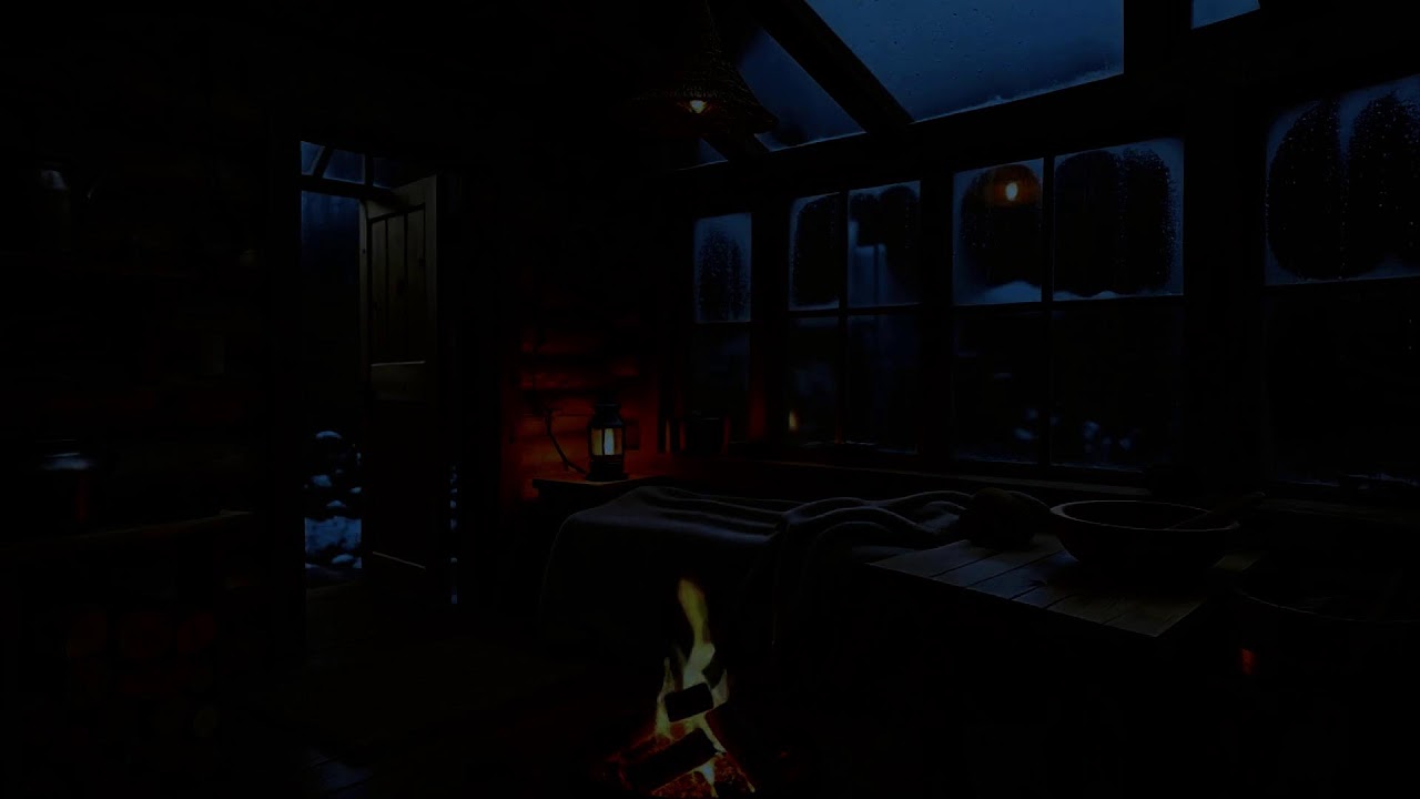 Midnight Rainfall Sounds with Warm Fireplace Sounds for Relaxation