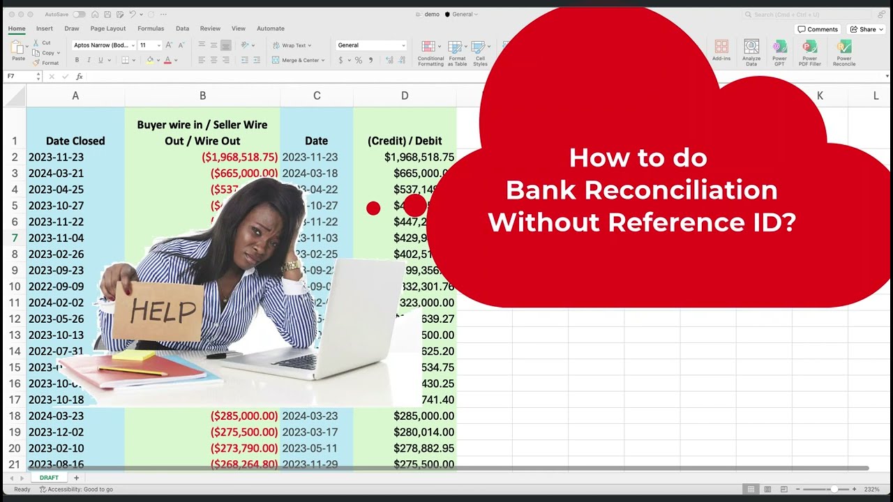 Bank Reconciliation Without Reference IDs &mdash; Excel Solution