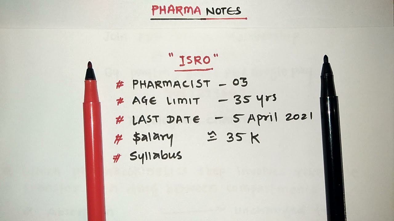 ISRO PHARMACIST VACANCY-03 Posts | Apply before 5 th April 2021