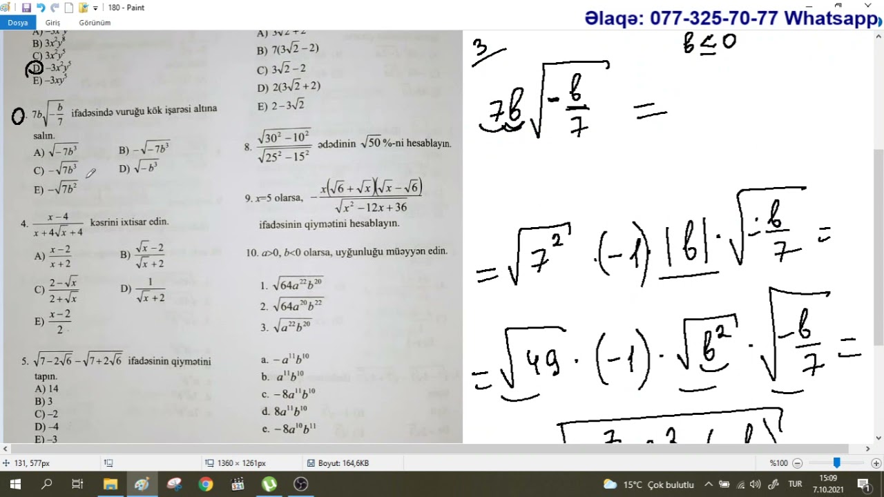 DİM 8 ci sinif.Səhifə 180.Hesabi kvadrat kökün xassələrinin tətbiqi.İfadələrin çevrilməsi.B variantı