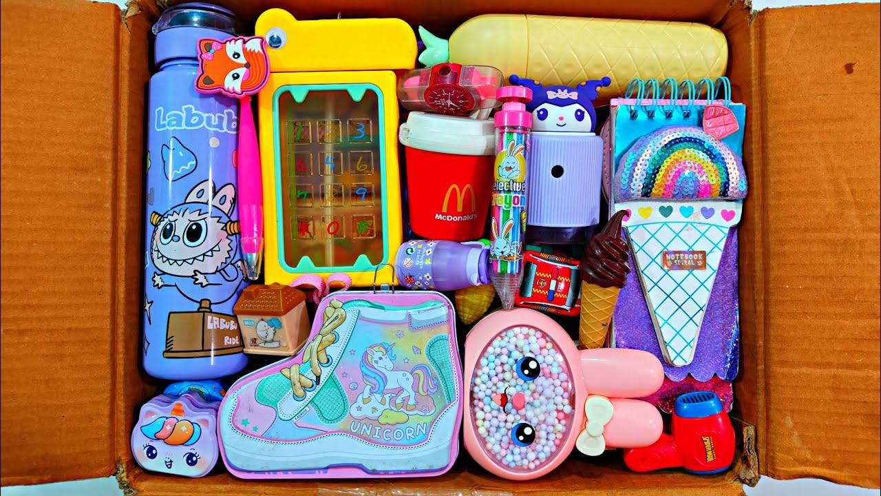 Unboxing Satisfying Stationery 📚, Water bottle, Pencil Box, Pouch, Piggy bank, Sharpener, Pen, Diary