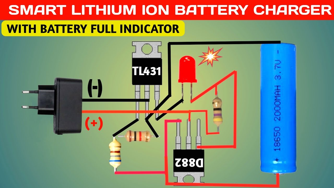 Smart 18650 Li-ion battery charger circuit with battery full led indicator