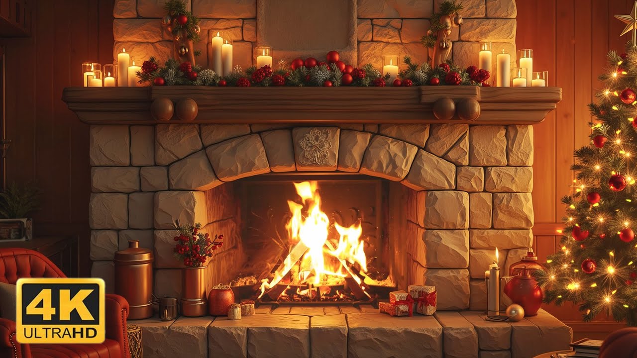 Beautiful Christmas Ambience 🎅🎄 Relaxing Christmas Music Fireplace 🔥 Christmas Fireplace Background