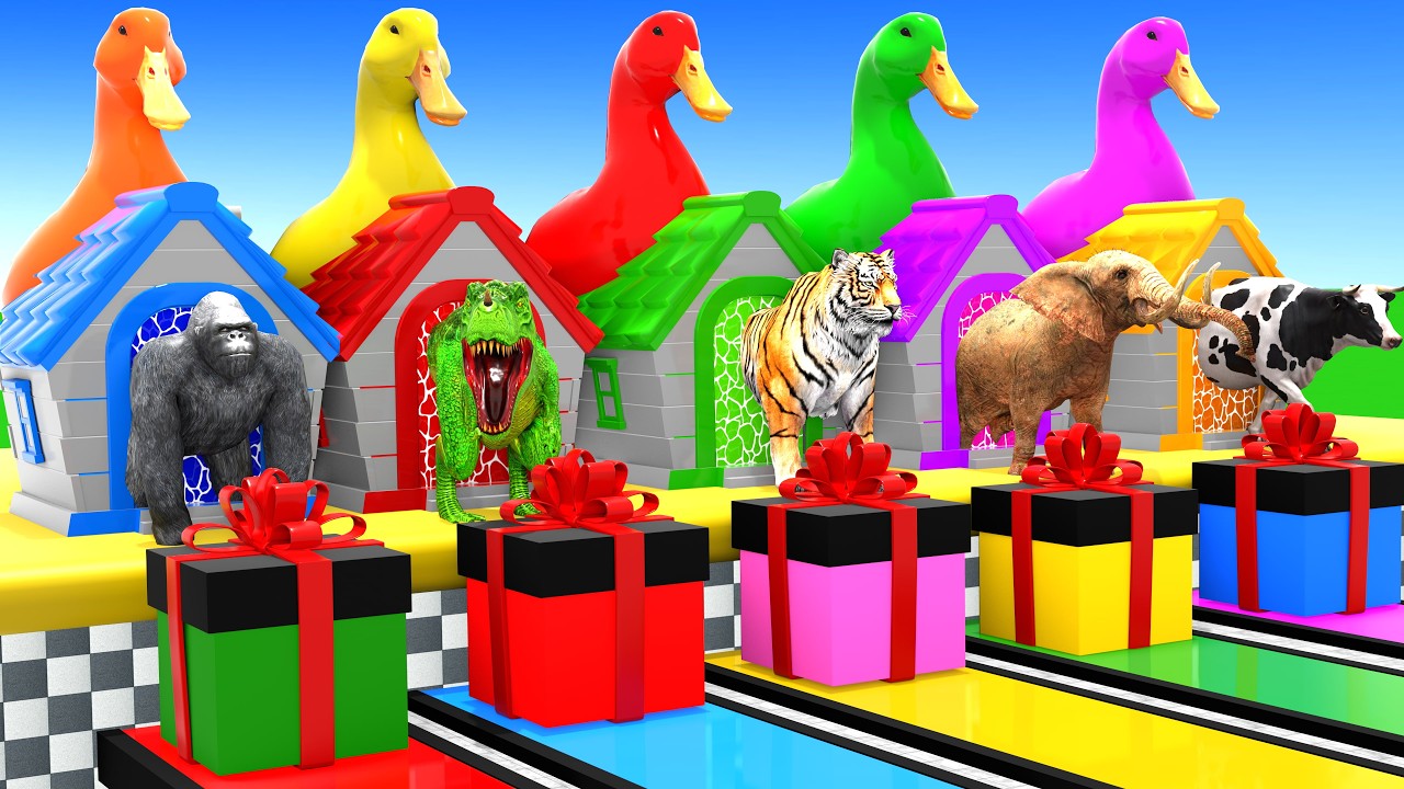 Long Slide Game With Cow Elephant Gorilla Hippopotamus Tiger 3d Animal Game Funny 3d Animals