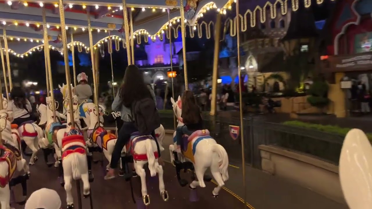 King Arthur Carousel at night riding jingles Disneyland, CA