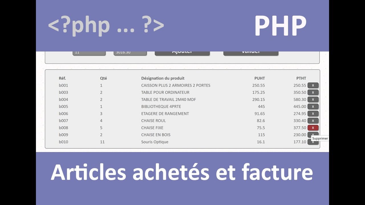 Gestion des articles sur facturation Php