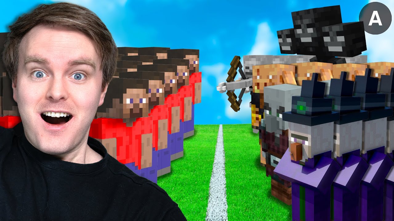100 spillere VS 100 monstre  i Minecraft! ⚔️