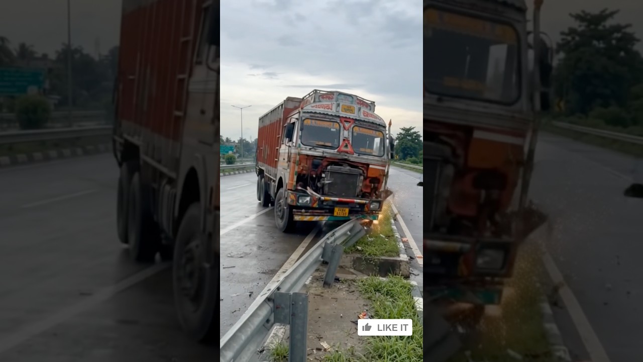 High Speed Heavy Truck Crash Into Guardrail!#Crash #Truck #Accident #Viral #RoadSafety