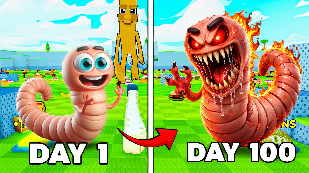I SURVIVED 100 DAYS AS HUNGRY WORM TSUNAMI FOR BRAINROTS !!