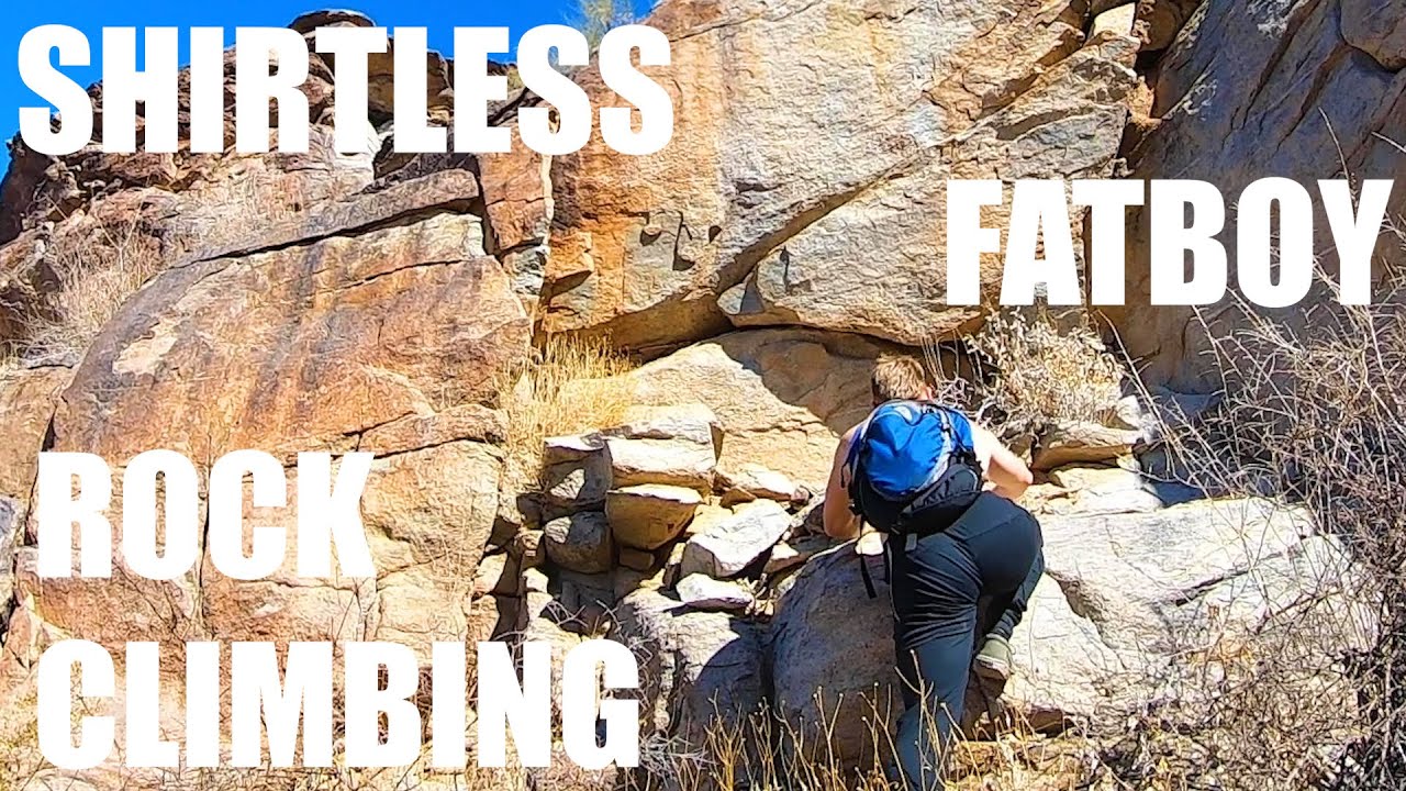 Shirtless FATBOY Rock Climbing