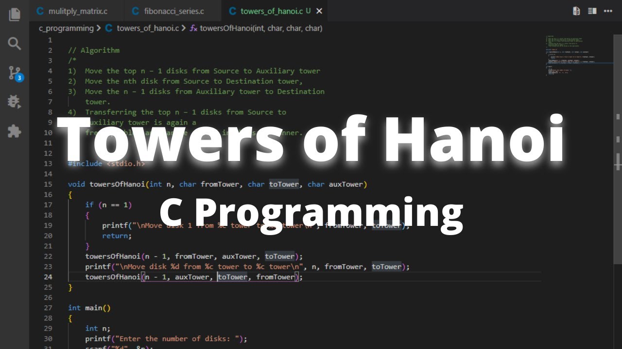 Towers of Hanoi Algorithm | C Programming Tutorial