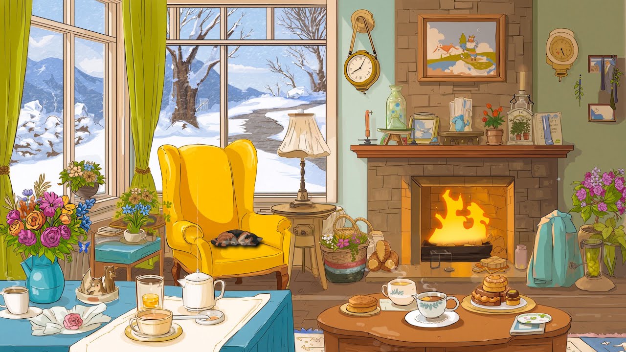 Cozy 1940s Winter Ambience with Vintage Jazz & Oldies Playing in Another Room | Relax, Focus & Sleep