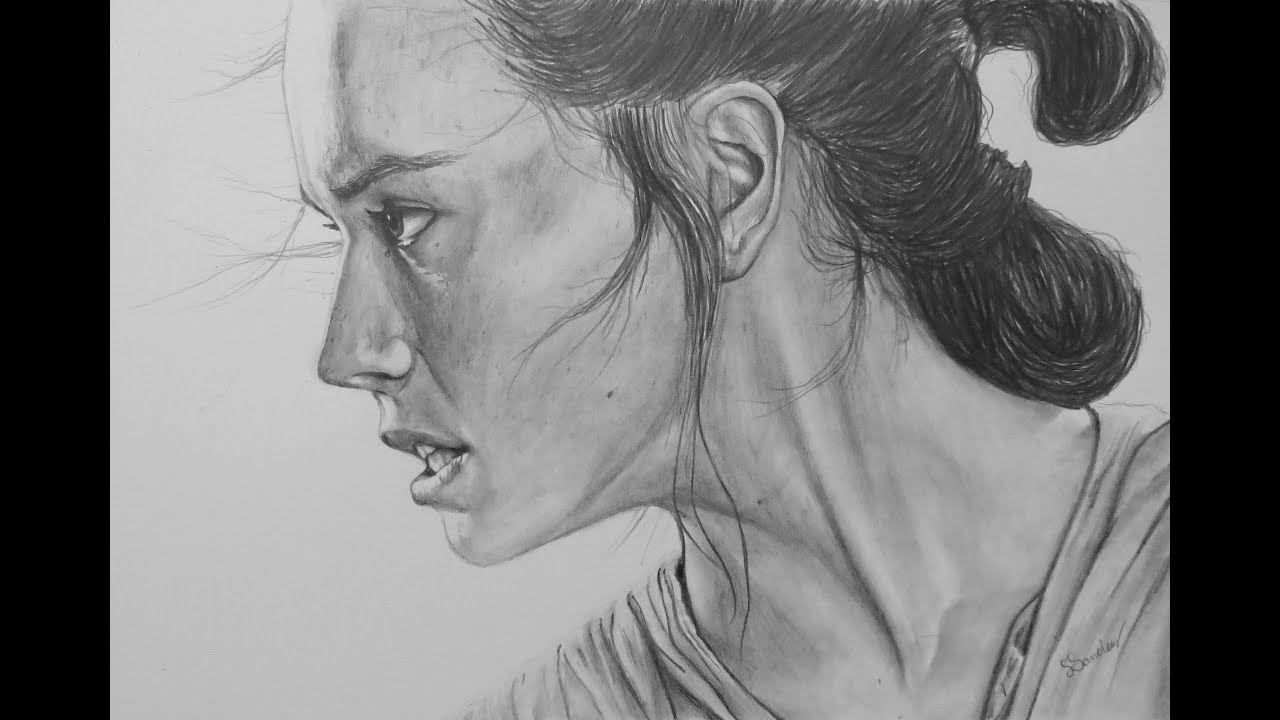 Portrait Drawing of Rey (Daisy Ridley) from Star Wars