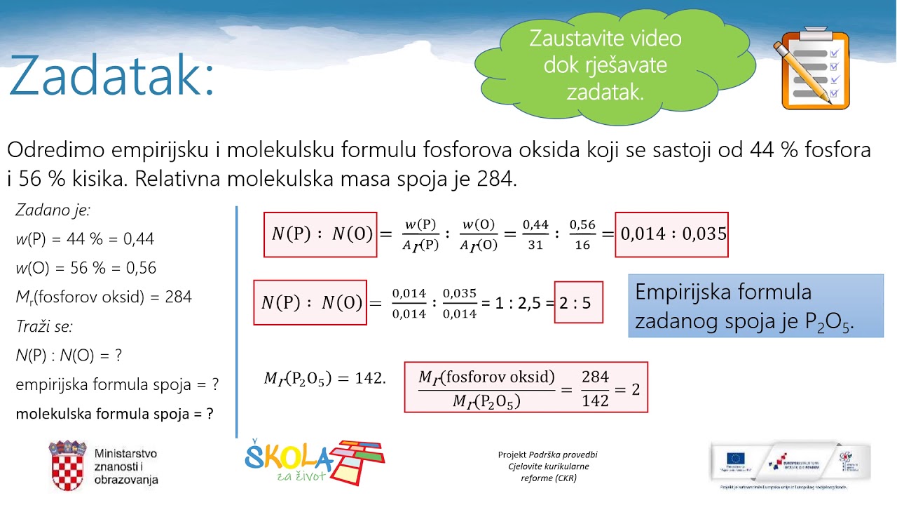 Kemija 1. r. S&Scaron; - Empirijska i molekulska formula spoja