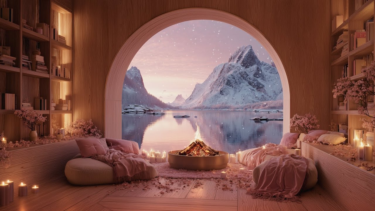 Valentin’s Day Cabin Ambience 💕Warm Jazz & Fireplace Sounds