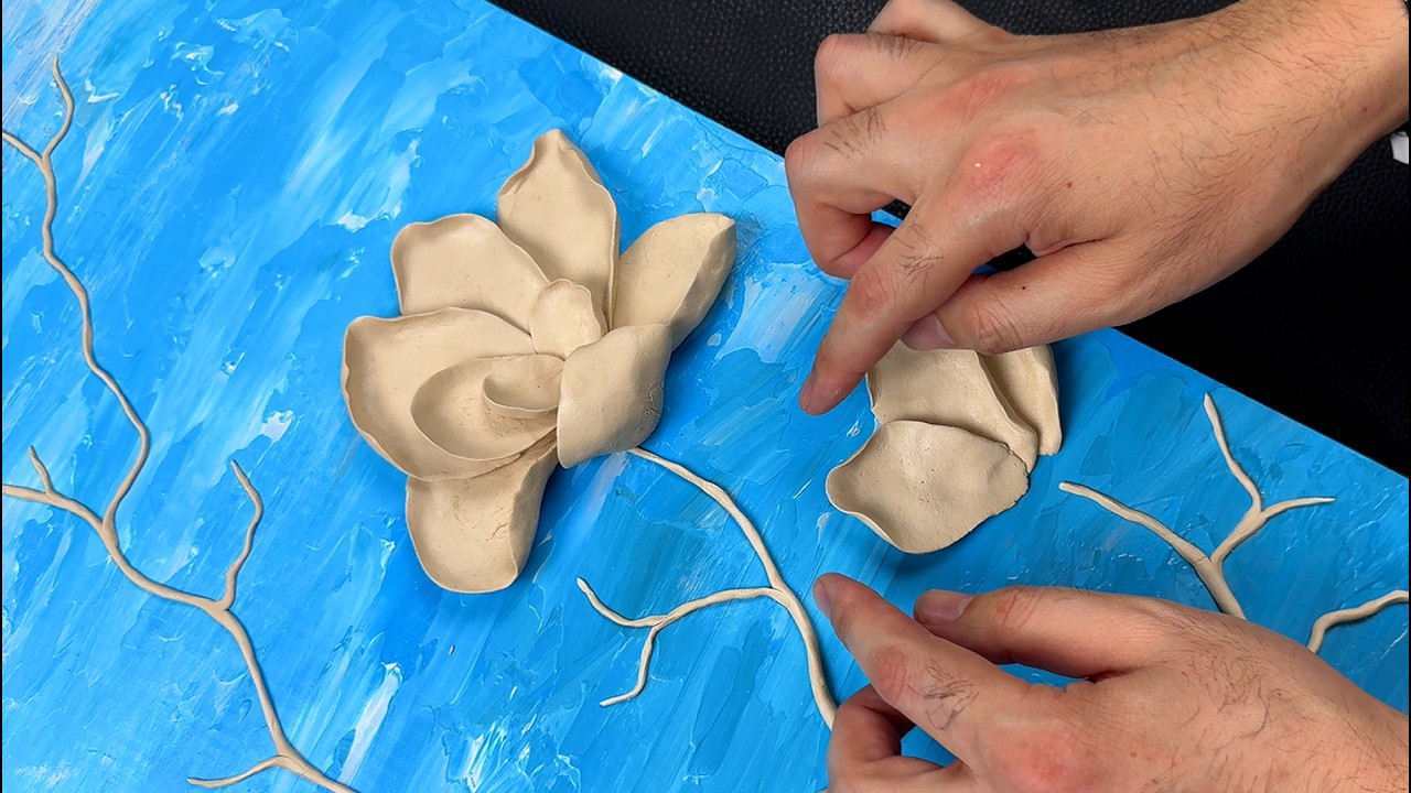 3D Textured Floral Art With Clay & Paste | Beautiful Branch Flowers Tutorial