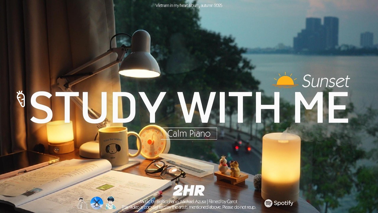 🍁2-HOUR STUDY WITH ME |🎹Calm Piano |🌅 West Lake at Sunset