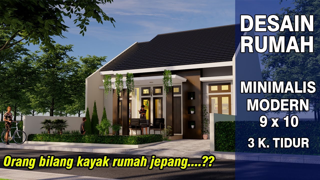 Denah rumah minimalis modern 1 lantai 3 kamar tidur - 9x10