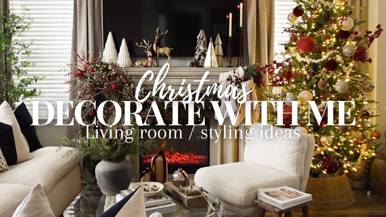 Christmas Decorate With Me 2024 | Living Room Styling Ideas | Deep red/burgundy Christmas