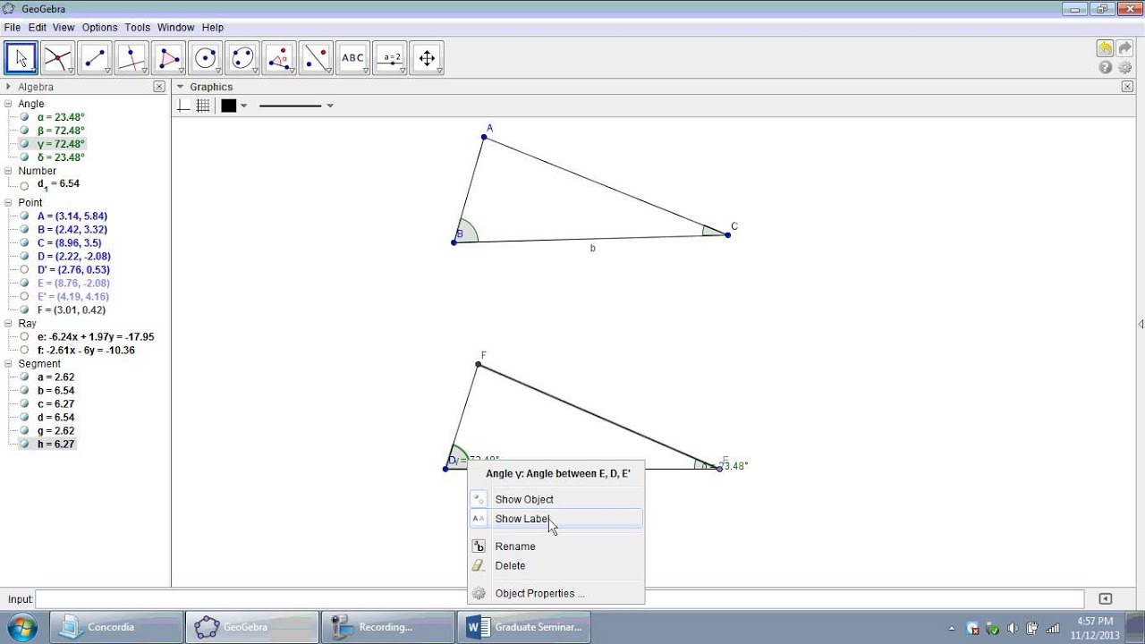GeoGebra in Geometry: Triangle Congruences