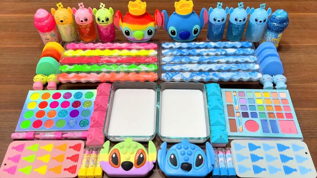 🌈 RAINBOW vs BLUE STITCH!✨ Mixing RANDOM Things into GLOSSY Slime - Unexpected & Satisfying! #03