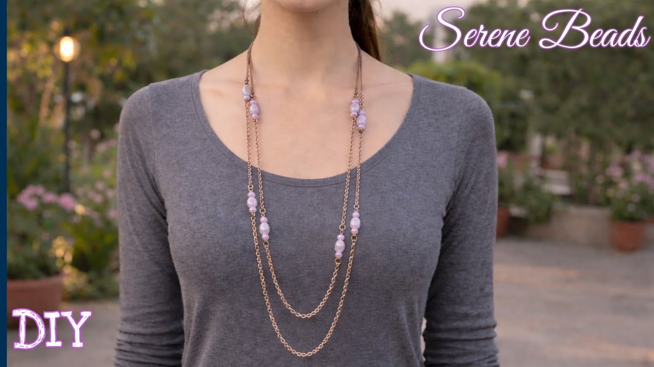 Layered beaded chain necklace | Beads and chain necklace tutorial 