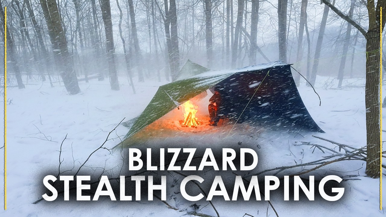 Urban Stealth Camping During a BLIZZARD Inside a Hidden Tarp Shelter