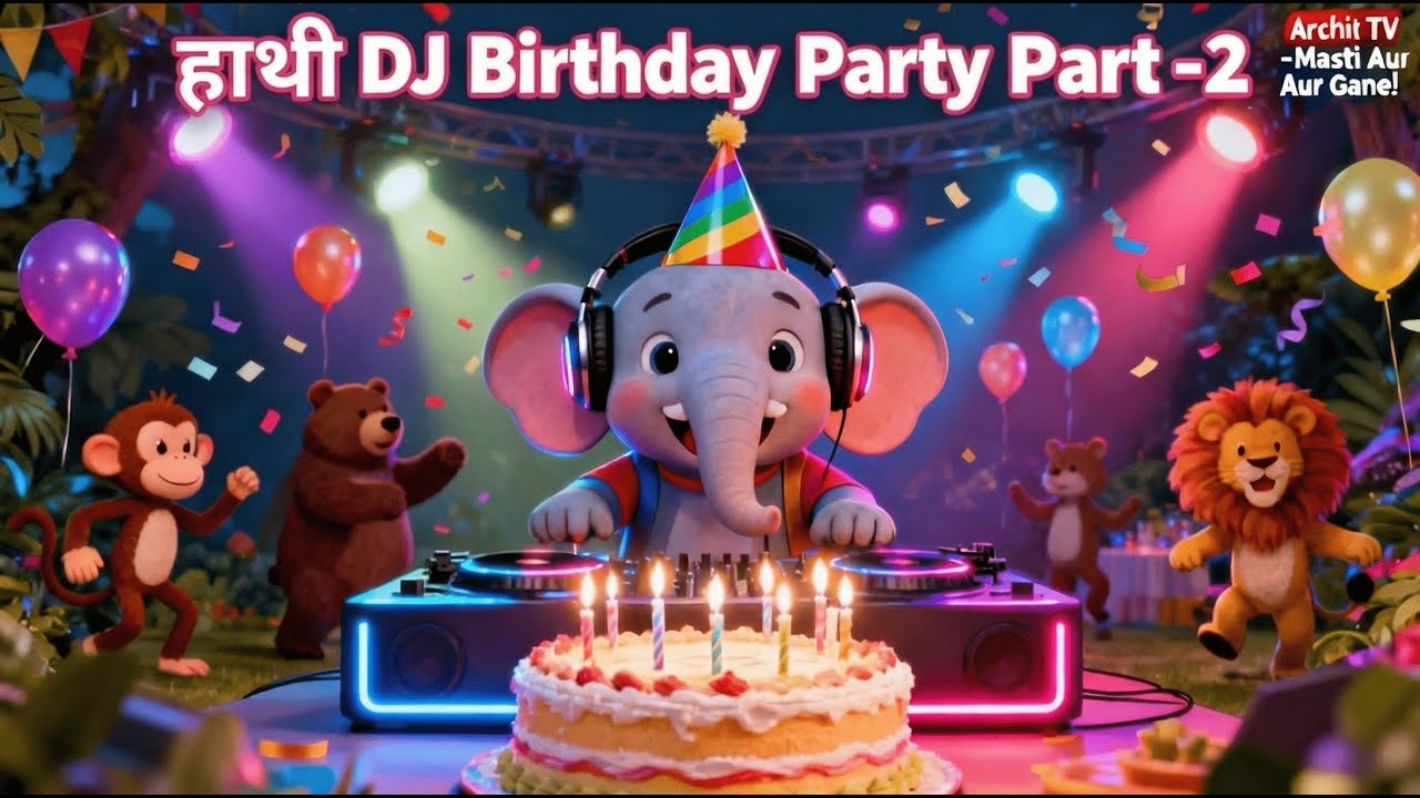 हाथी DJ Birthday Party 🐘🎂 | Part-2 |  Elephant Birthday Song | Kids DJ Party Song Hindi | Archit TV