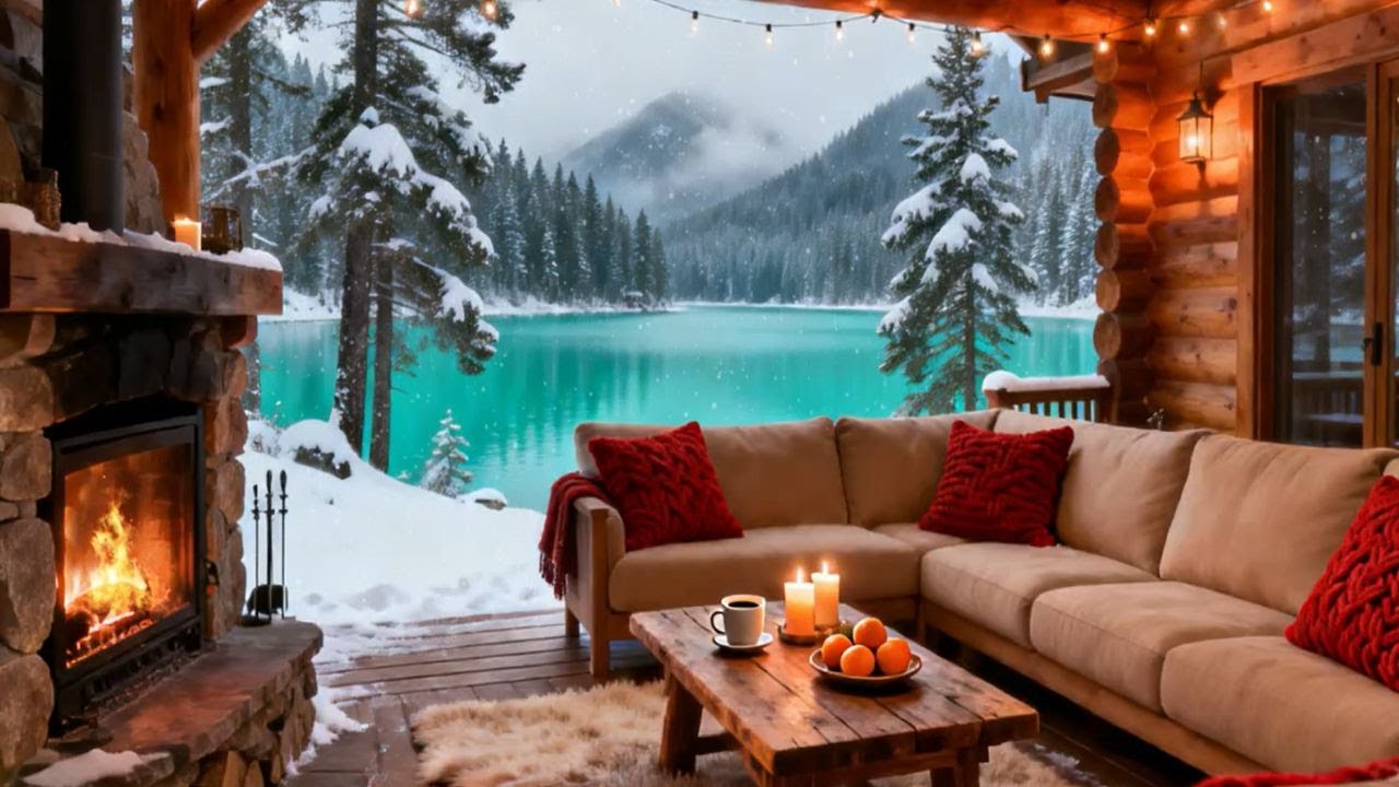 Snowfall on the Teal Lake Jazz 🎷🔥 Cozy Cabin Serenity