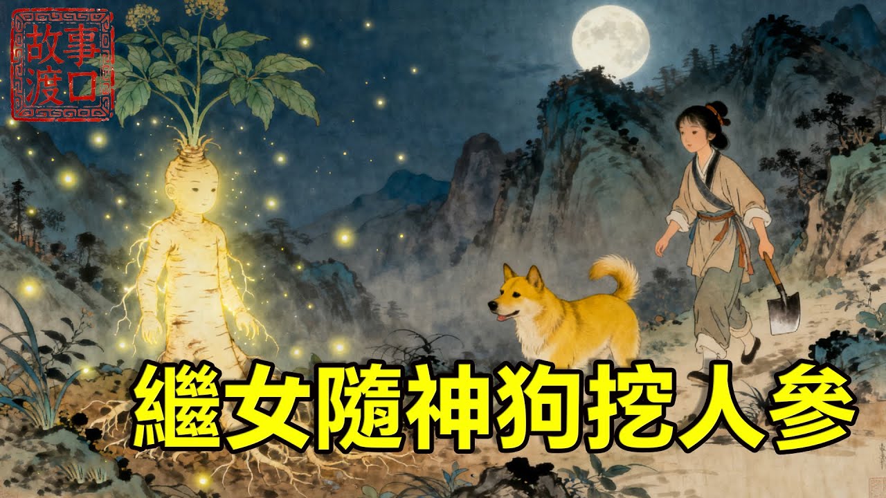 後娘奸惡，讓親生女錦衣玉食，繼女女只能跟狗搶食，深夜女孩委屈哭訴，不料大哥黃狗竟開口說話，帶她挖出人參王！【故事渡口】#民間故事 #故事分享 #故事