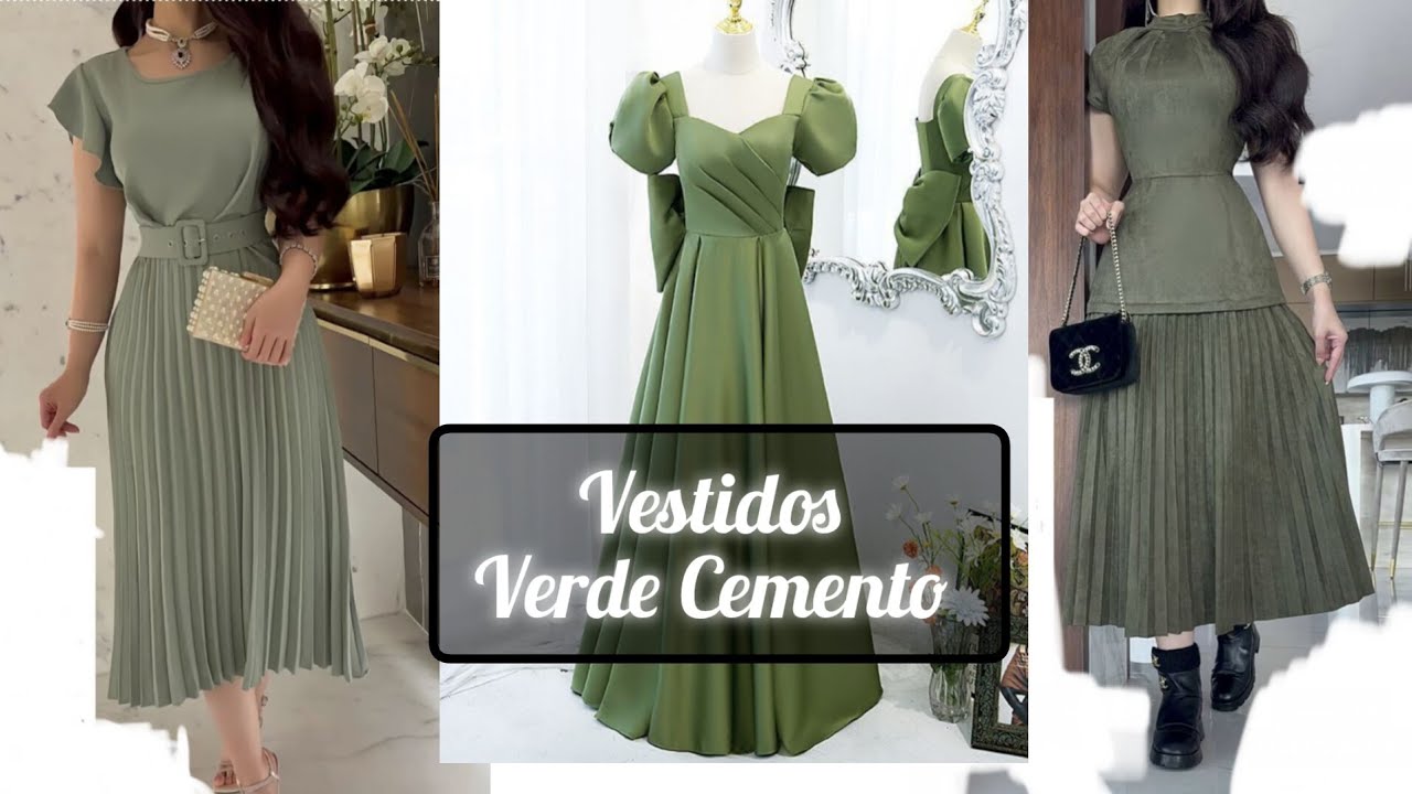 Vestidos Verde Cemento Bonitos🥰
