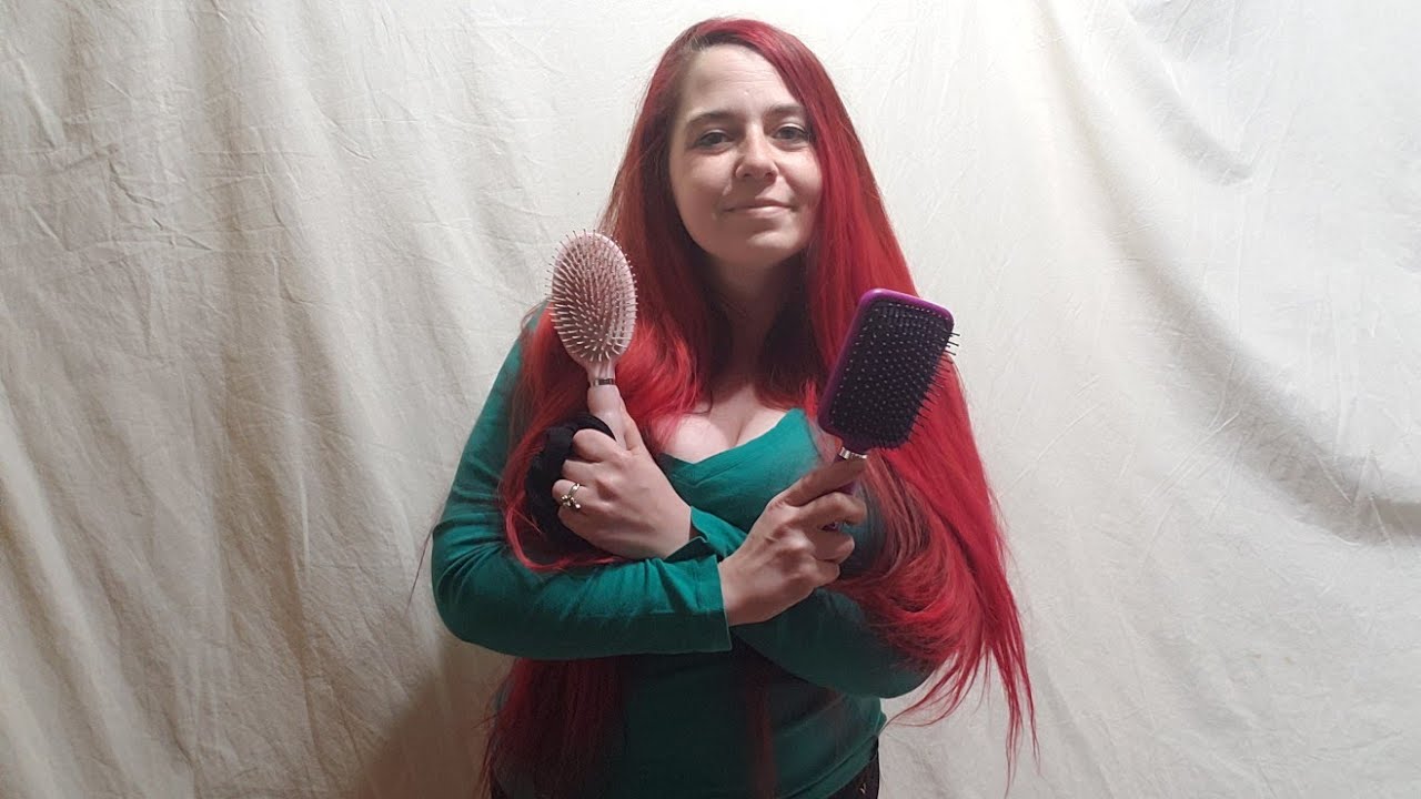 ASMR Hair Brushing My Long Red Hair, I Got 2 New Brushes! Hair Play Windmill No Talking