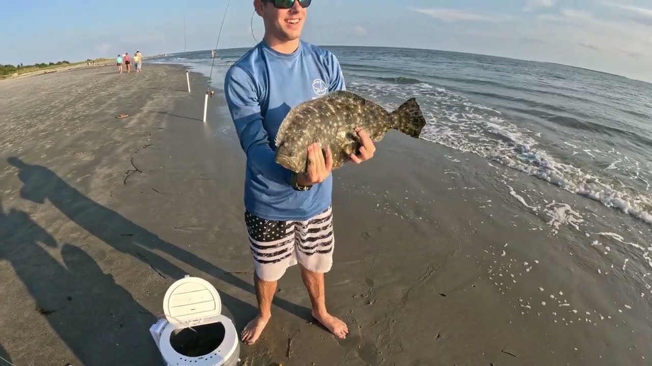 Sullivan's Island Beach Fishing - BIG FLOUNDER!
