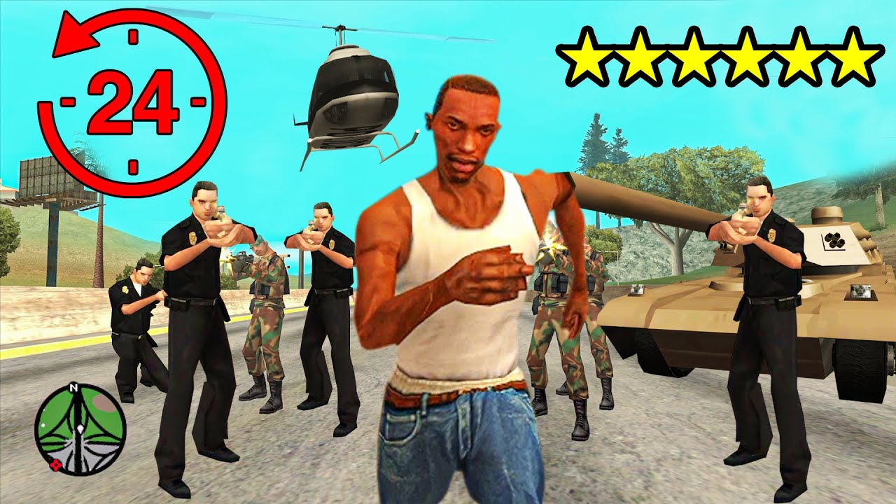 Tentando sobreviver 24 HORAS com 6 ESTRELAS DE PROCURADO no GTA San Andreas