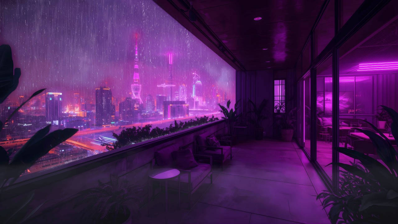 Shibuya After Dark &ndash; Lofi Rain, Modern Balcony View with Heavy Rain and City Lights | 4K