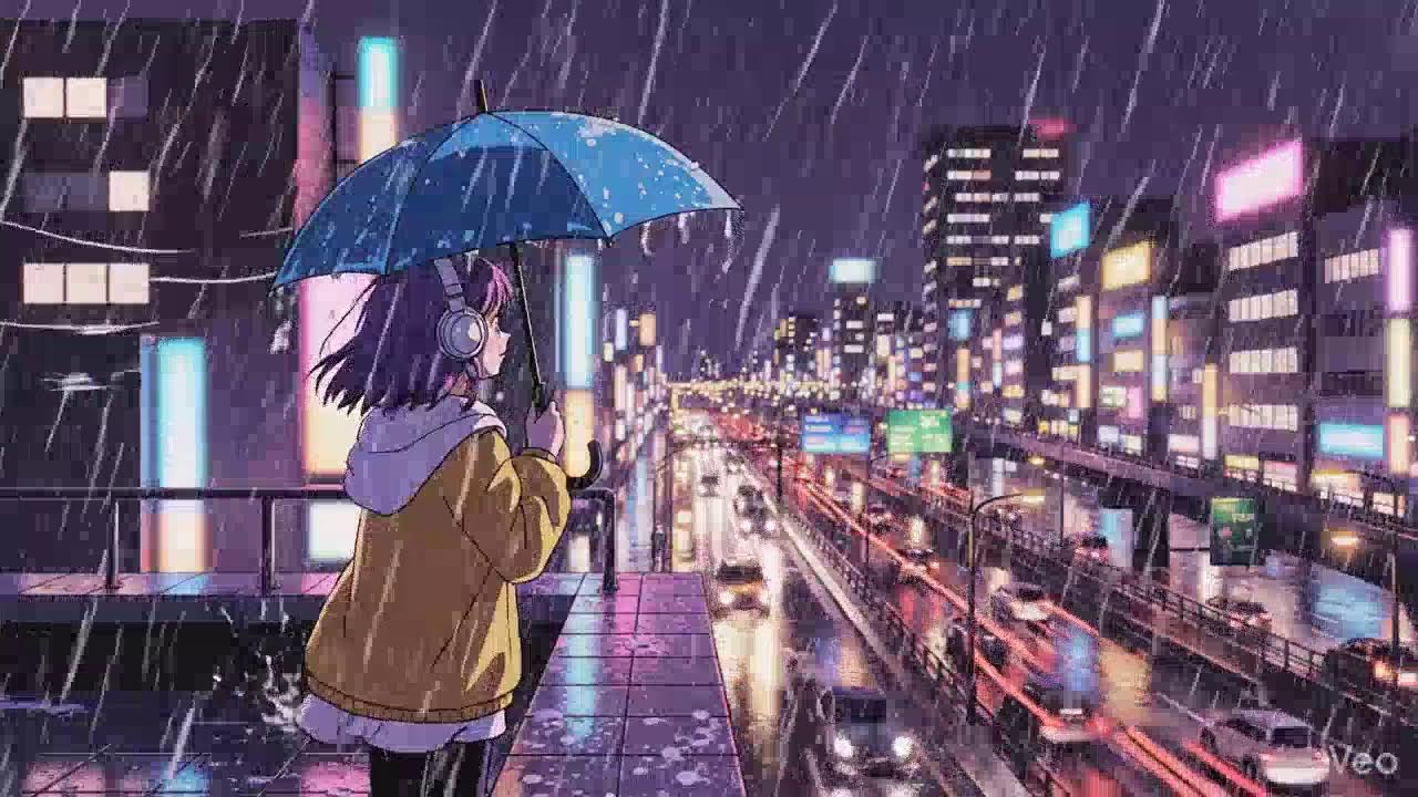 Peaceful Rainy Night 🌧️ Japanese Neon City Lofi