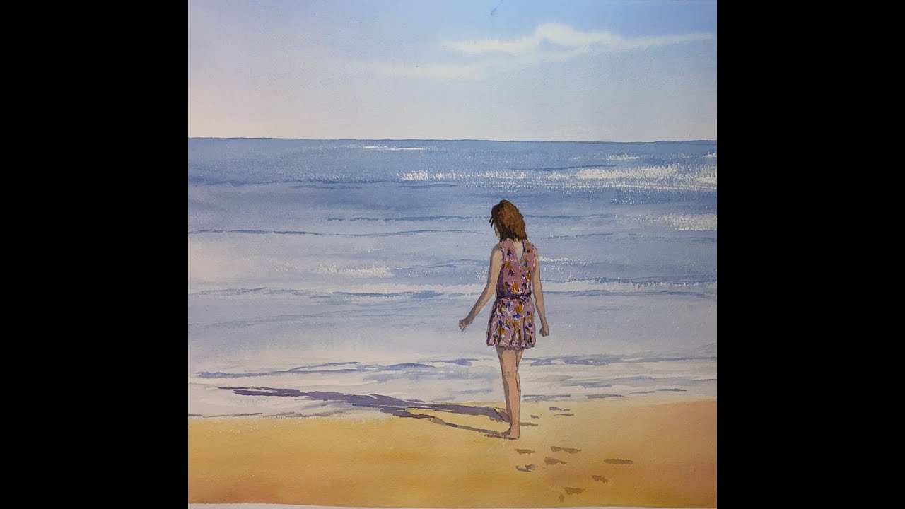 Painting a Girl on the Beach in watercolour