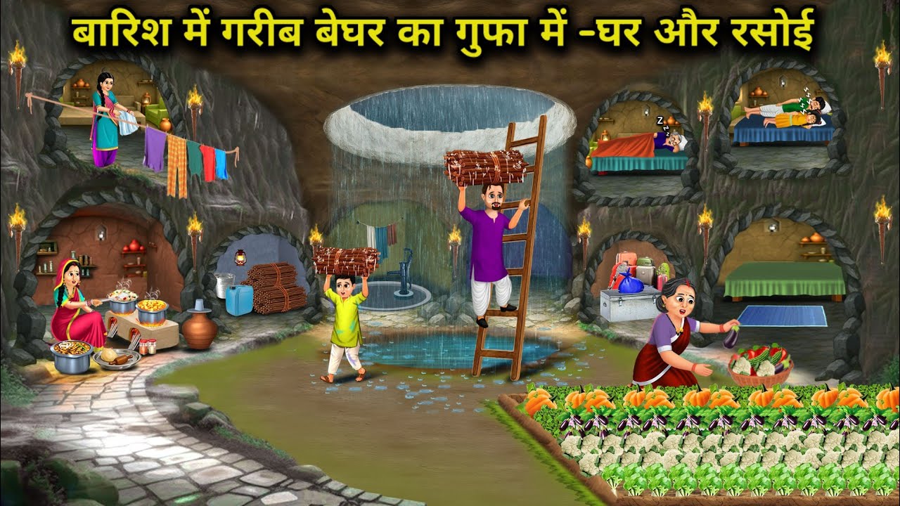 बारिश में गरीब बेघर का गुफा में-घर और रसोई | Poor Homeless House And Kitchen In Cave During The Rain