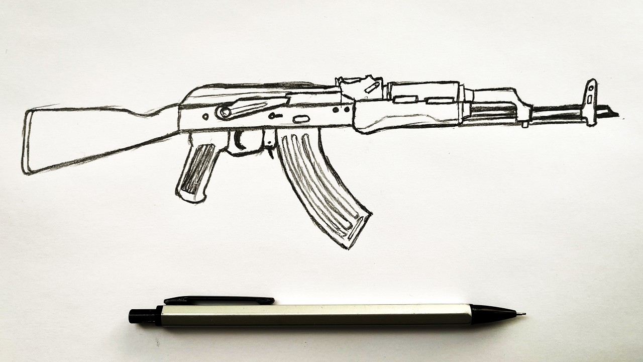How to Draw AK 47 Step by Step ( Gun Draw ) / Kalashnikov Drawing  / Easy Drawing Tutorials