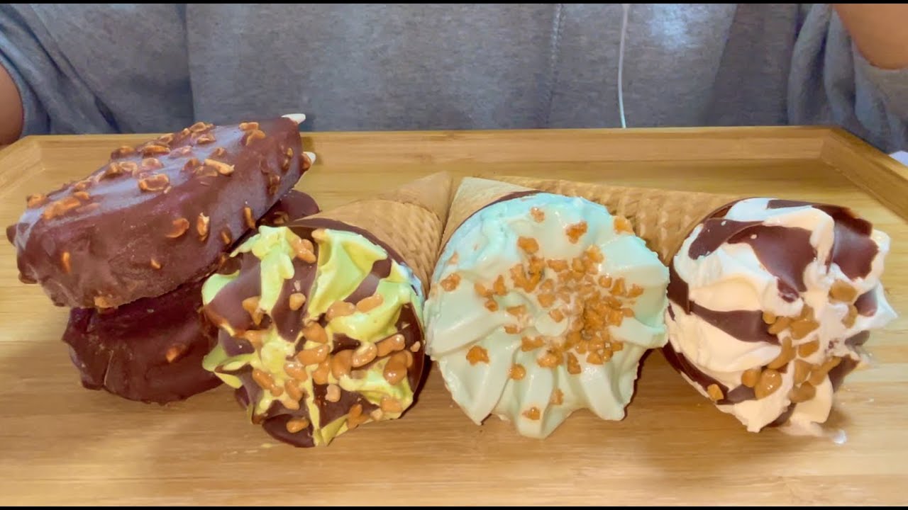 ASMR eating/MUKBANG - Ice Cream(Chocolate, matcha, Pistachio, Vanilla)