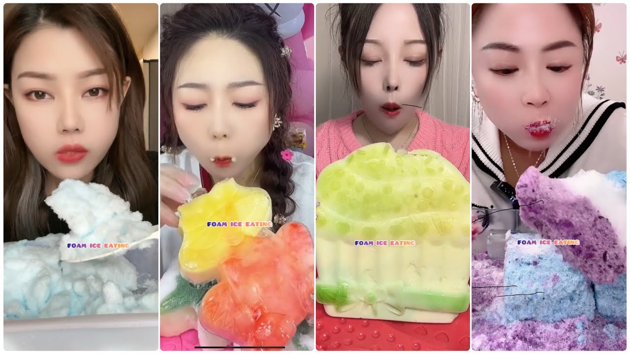 [ASMR] COLORED FOAM ICE EATING 💜 & COLORFUL CRUNCHY ICE & FLUFFY ICE EATING & SUN GIRL & BUZ YEMEK
