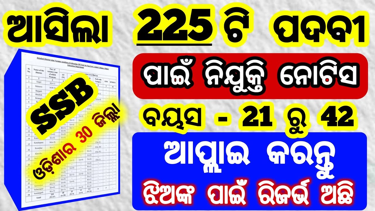 ଓଡ଼ିଶାର 30 ଜିଲ୍ଲାରେ ssb new vacancy 2026 | new job vacancy 2026 | ssb notification