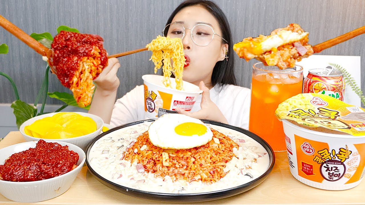 MUKBANG) 실비김치 크림김치볶음밥🔥 치즈볶이🧀 리얼사운드 먹방 SPICY KIMCHI FIRED RICE & CHEESE RAMYUN ASMR EATING
