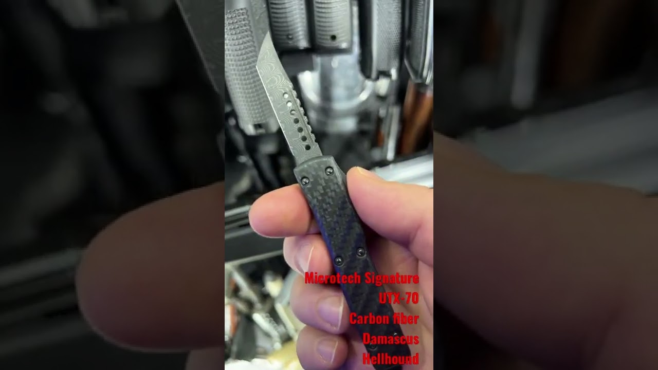 Microtech Signature UTX-70 Carbon Fiber Damascus Hellhound #Microtech #Knives