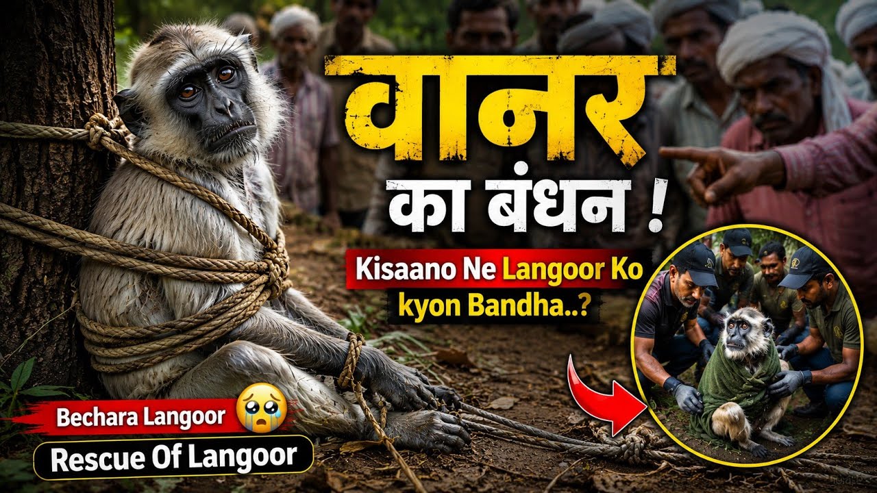 वानर का बंधन ! Kisaano Ne Langoor Ko kyon Bandha..? Bechara Langoor 😢 Rescue Of Langoor 